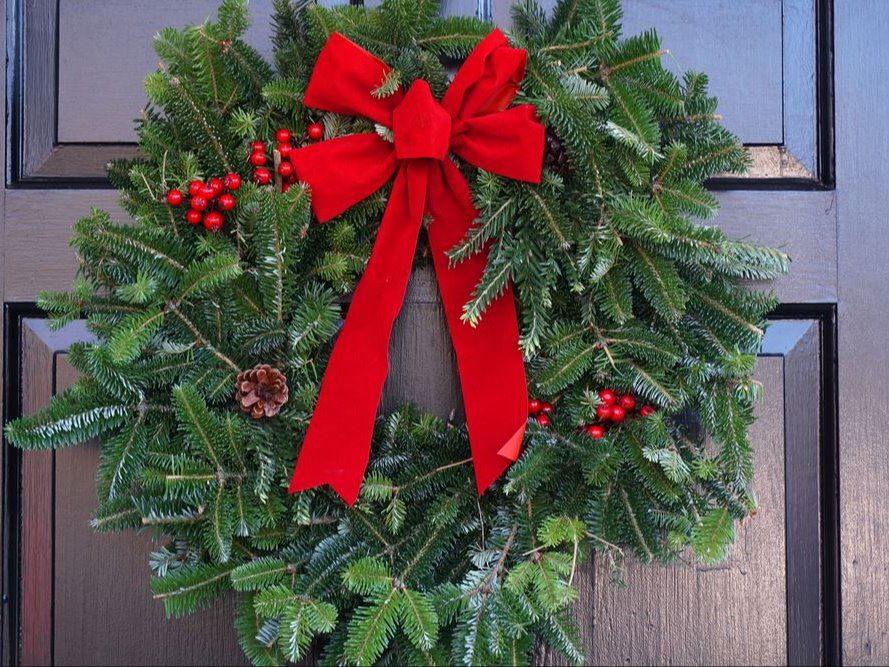 Holiday wreath on front door