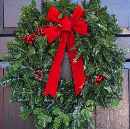 Holiday wreath on front door